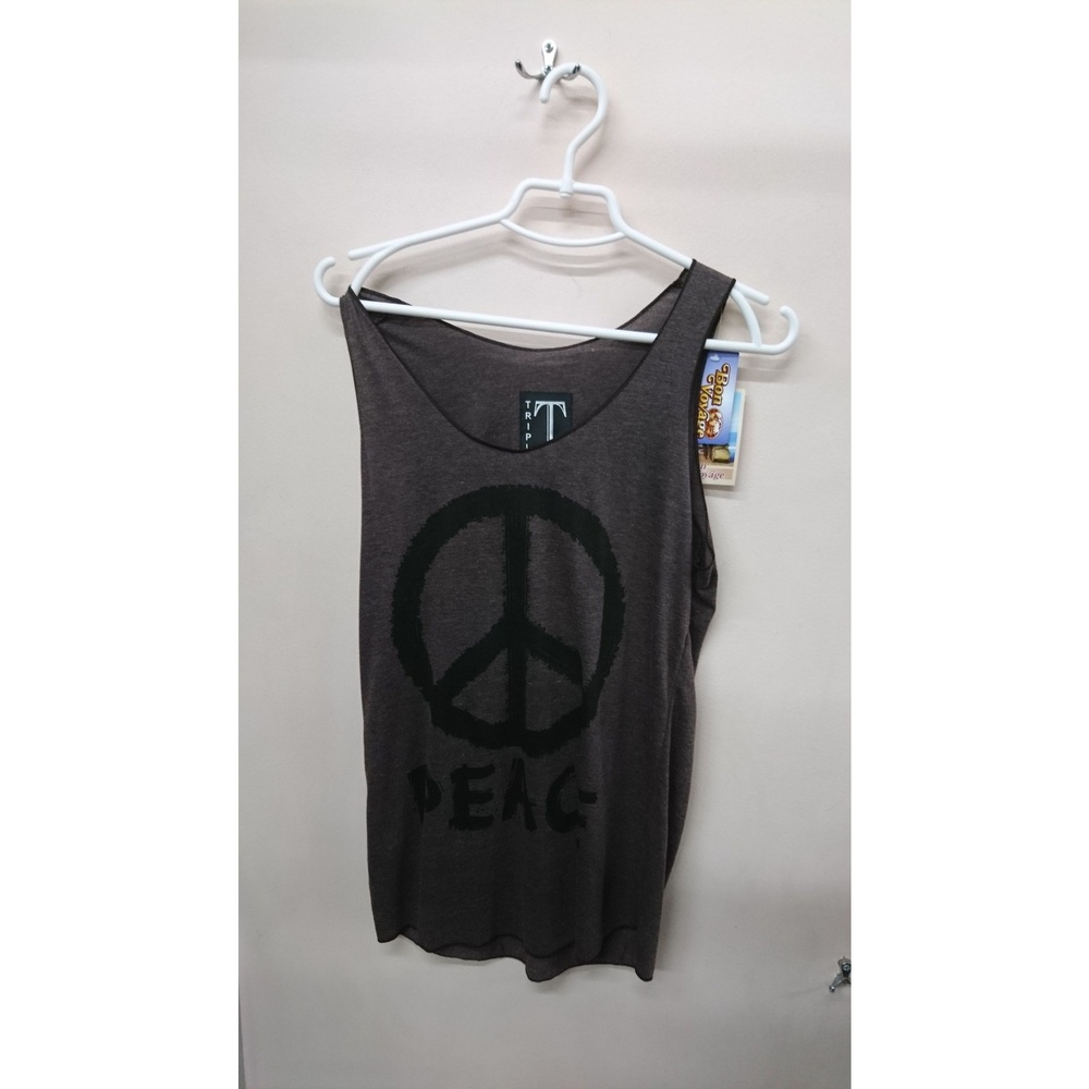 Tank Top Women Gray NWT Peace Symbol Graphic